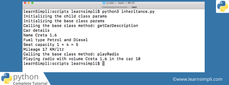 Inheritance in python with code snippet