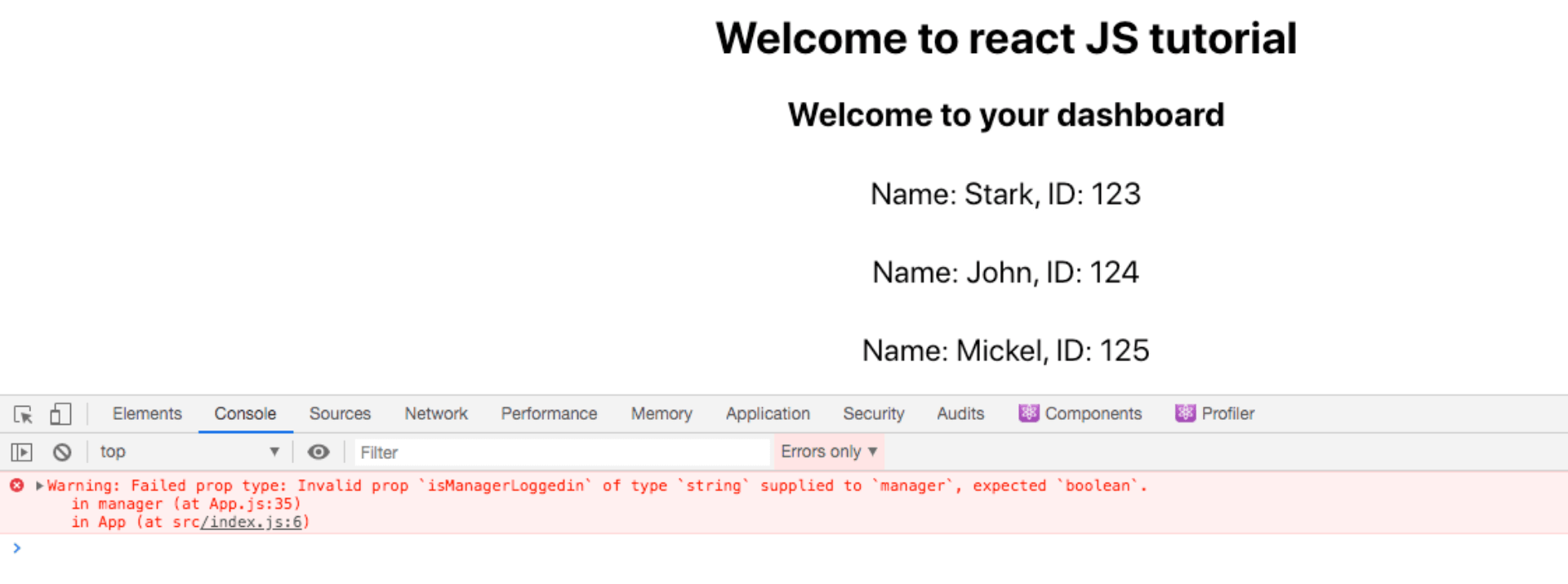 Typechecking with PropTypes in React JS code snippet example