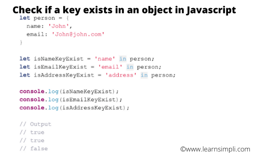 Check if a key exists in an object in Javascript