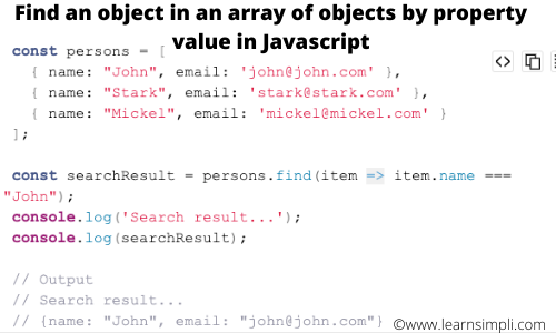 Find an object in an array of objects by property value in Javascript