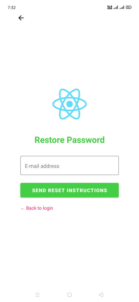 react native reset password screen